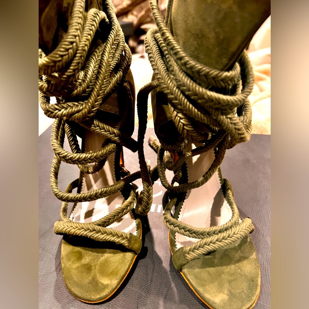 Brand New Monika Chiang Cosima Army Green Suede Sandals EU 38.5 U.S. 8